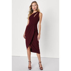 Lulus So Flirty Burgundy One-shoulder Cutout Asymmetrical Dress Burgundy-Size M.